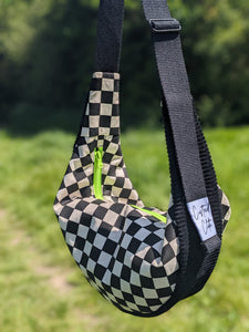 Black Checkerboard & Cord Sling Bag