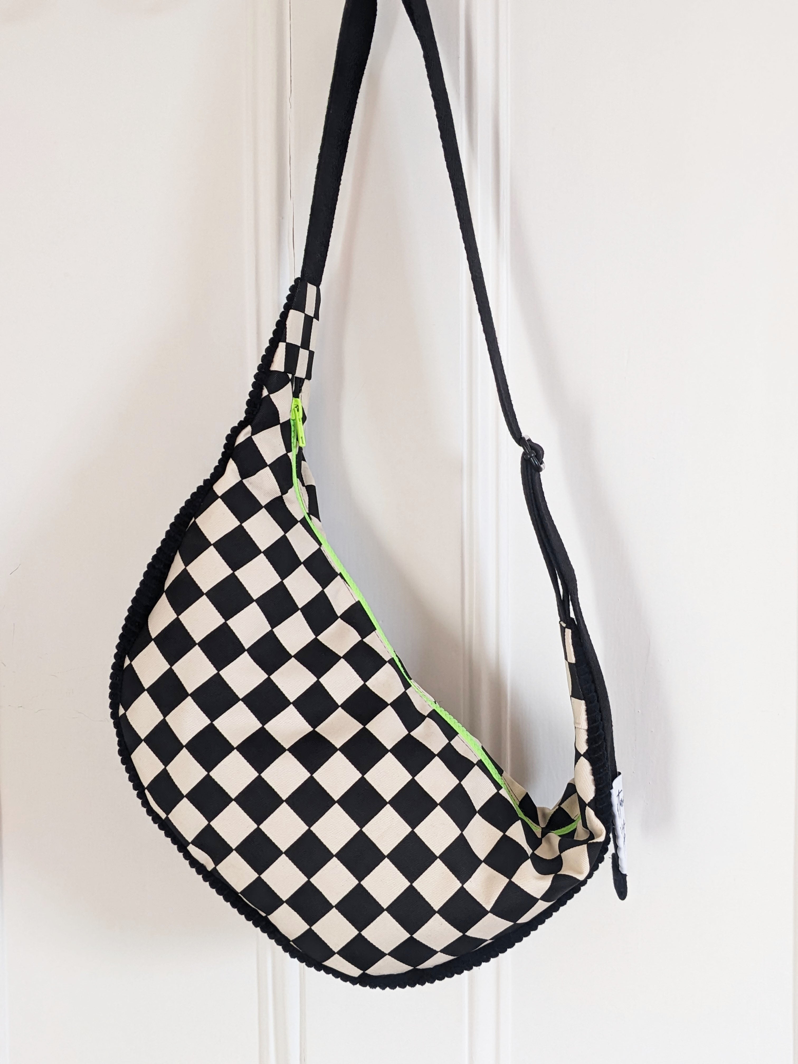 Black Checkerboard & Cord Sling Bag