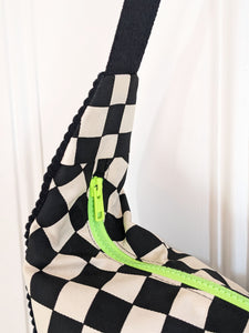 Black Checkerboard & Cord Sling Bag