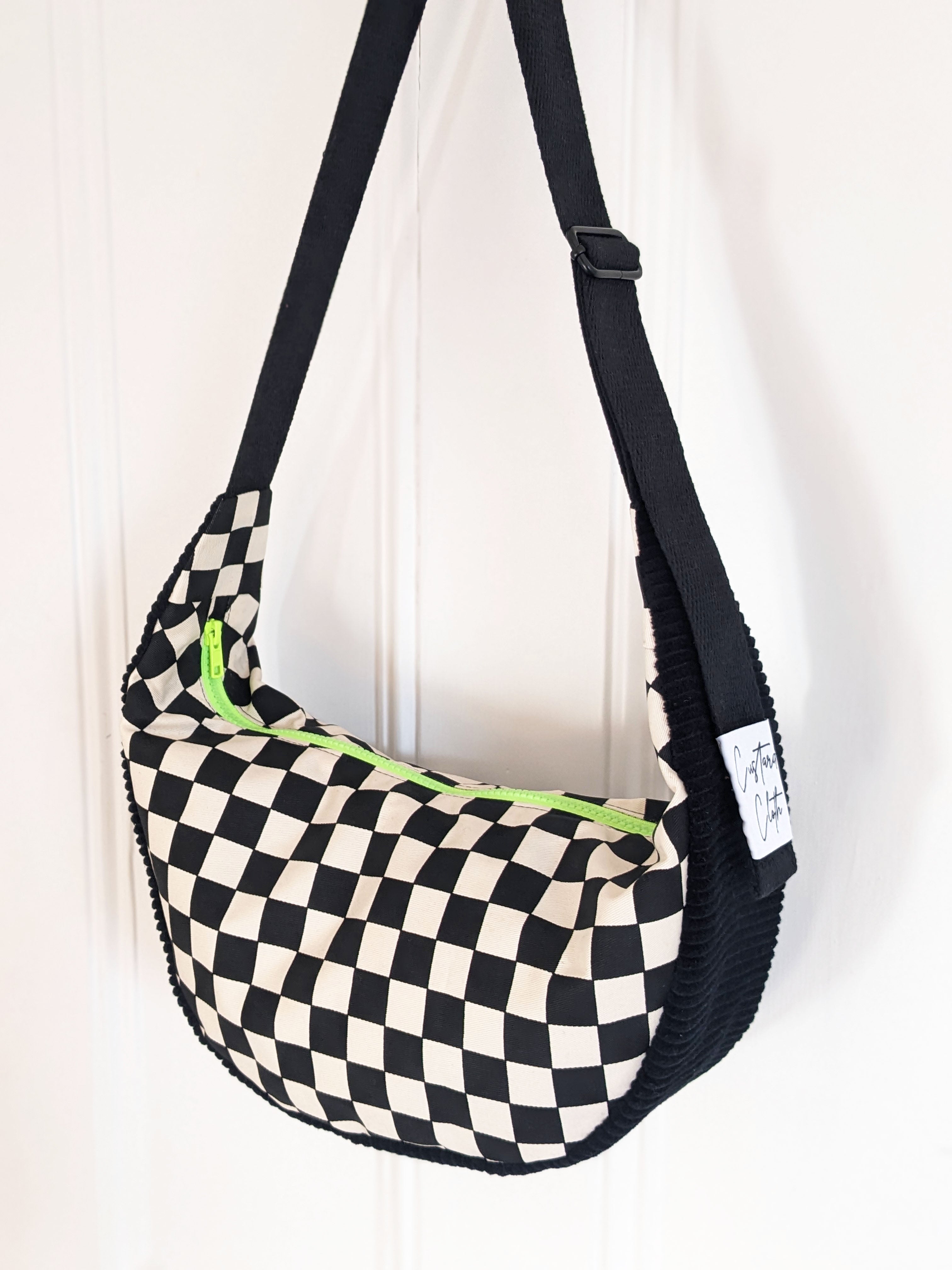 Black Checkerboard & Cord Sling Bag