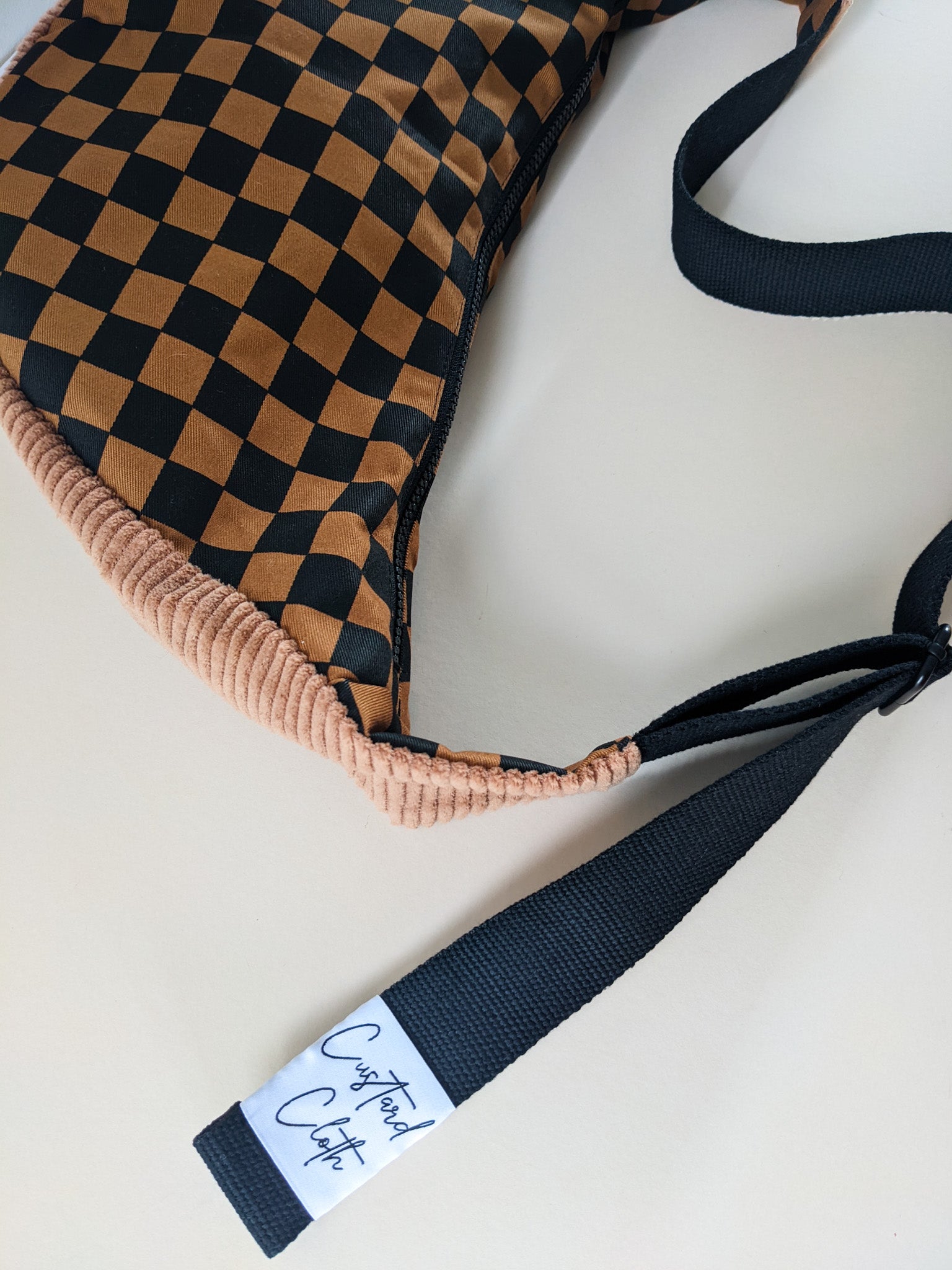 Brown Checkerboard & Cord Sling Bag
