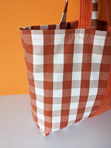 Gingham and Orange Cord Weekend Tote Bag