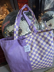 Lilac Checkerboard & Cord Weekend Tote Bag