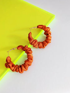 Orange Scrunchie Hoop Earrings